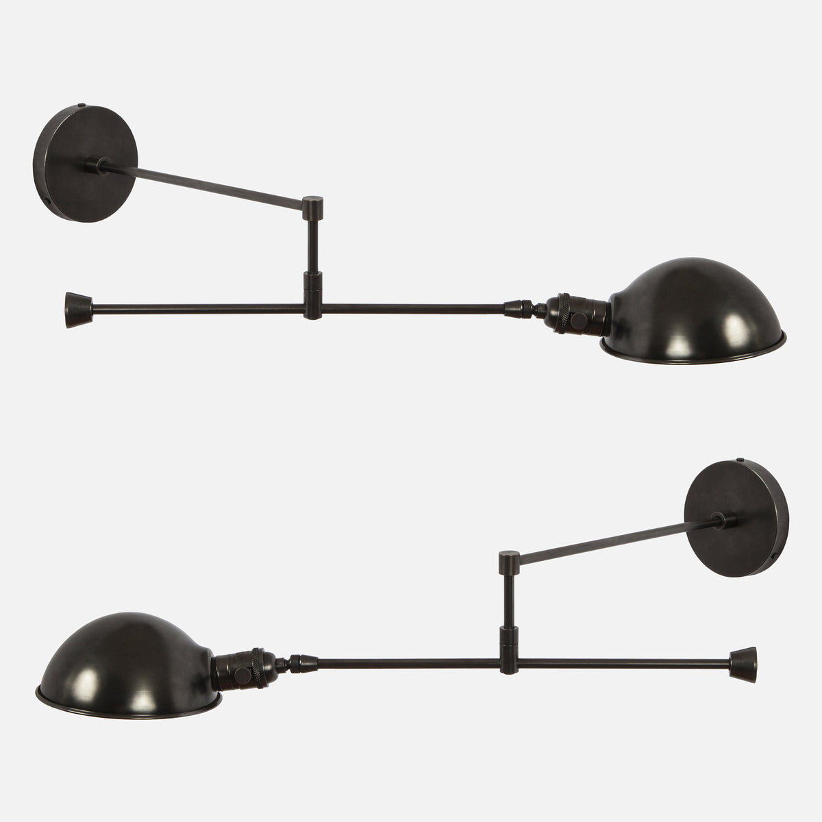 Swing Arm Counterbalance Wall Sconce - Mirrored Pair In Blackened Brass