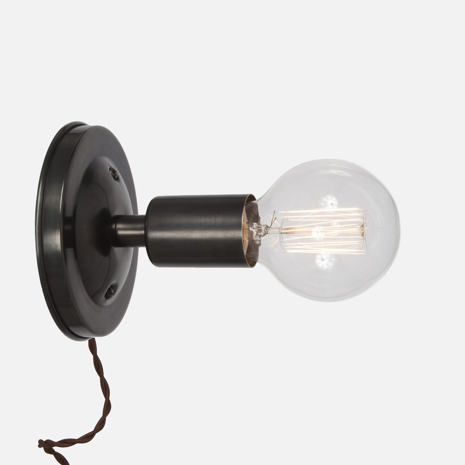 Bare Bulb Wall Sconce - Ebonized Brass - Plug-In