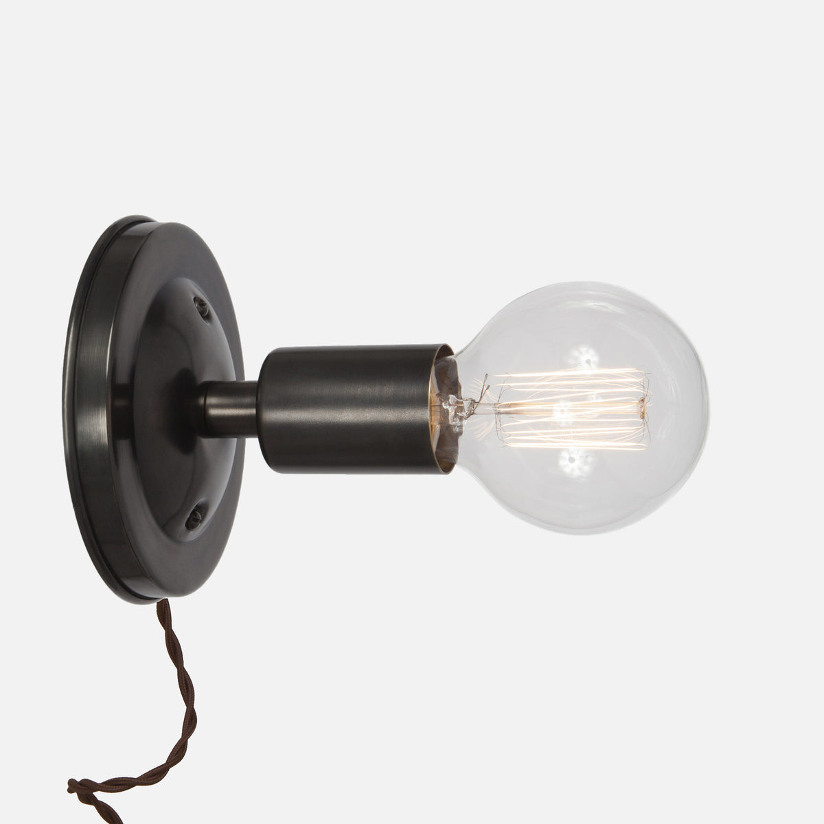 Bare Bulb Wall Sconce - Ebonized Brass - Plug-In