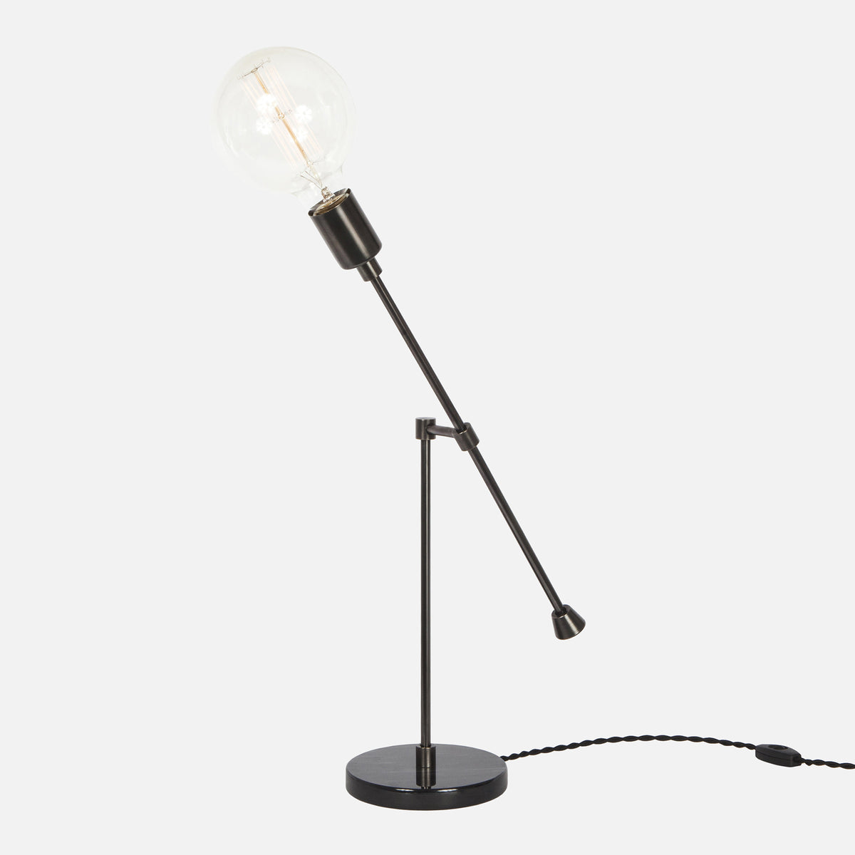 Counterbalance Bare Bulb Table Lamp - Ebonized Brass - Bulb Left