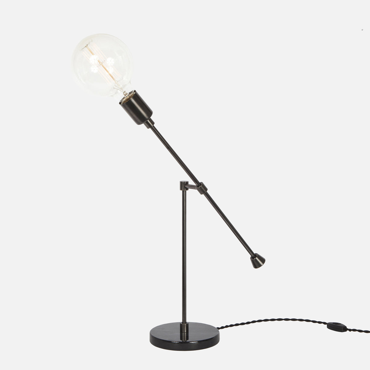 Counterbalance Bare Bulb Table Lamp - Ebonized Brass - Bulb Left