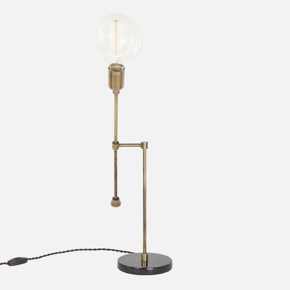Counterbalance Bare Bulb Table Lamp - Vintage Brass - Side View