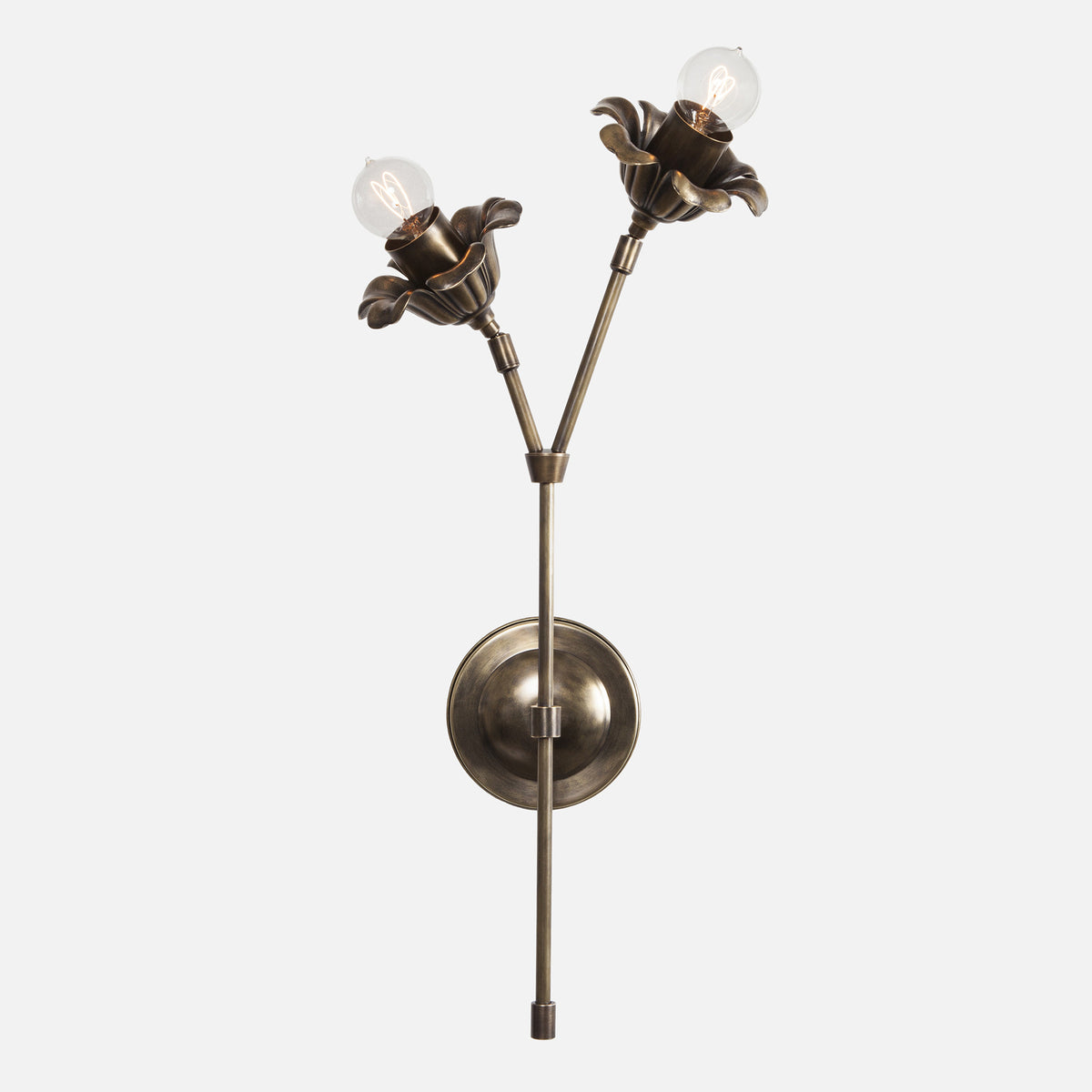 Bloom Double Stem Wall Sconce - Vintage Brass - Tall Flower Right