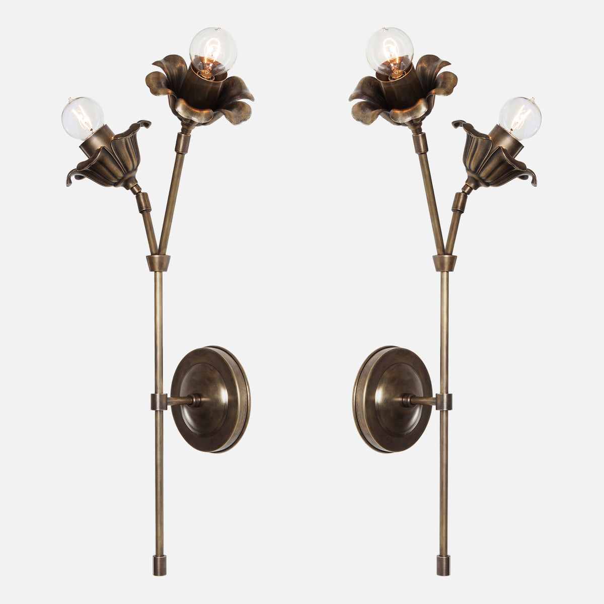Bloom Wall Sconce Double Stem Mirrored Pair