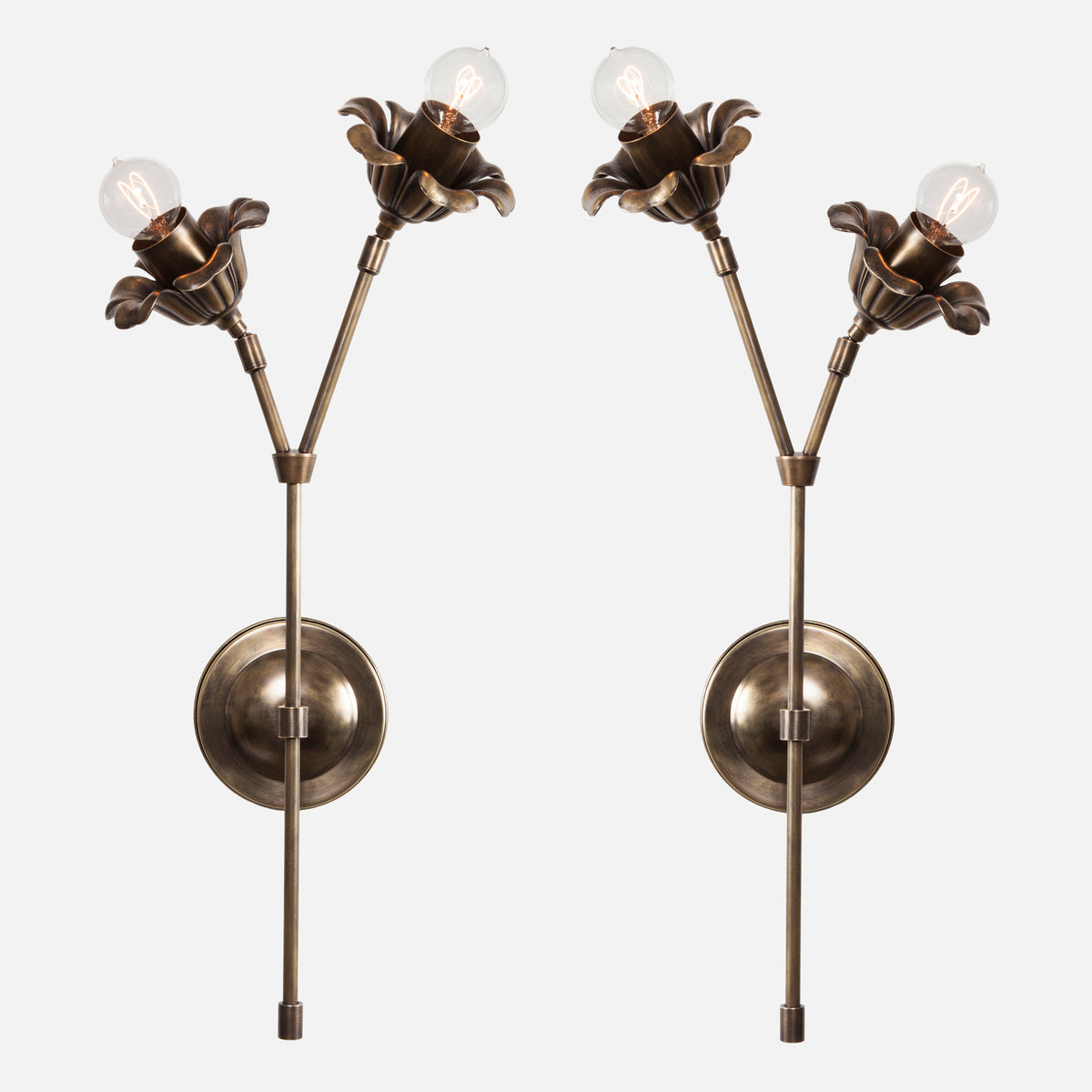 Bloom Wall Sconce Double Stem Mirrored Pair Front View