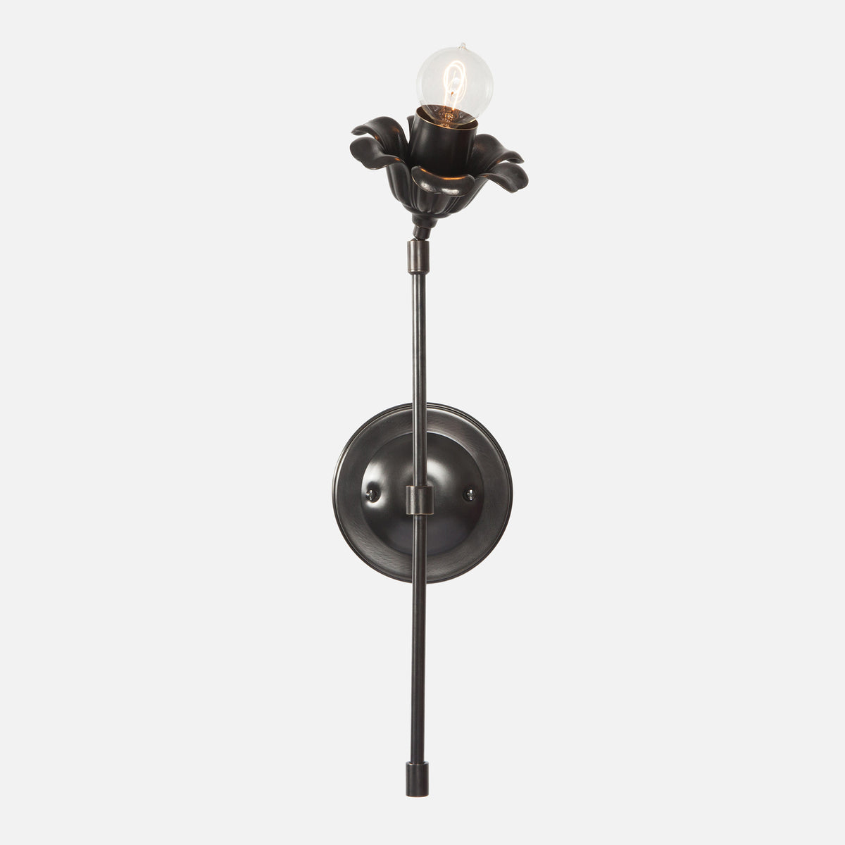 Bloom Wall Sconce Single Stem Flower Right in Blackened Brass