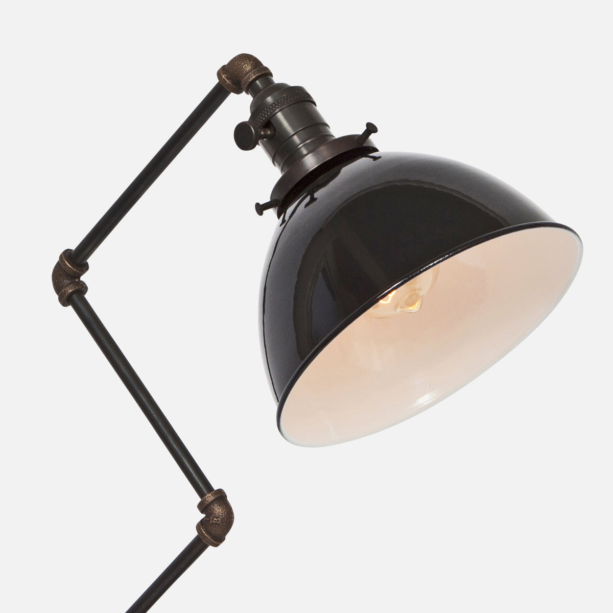 Black Porcelain Enamel Dome Shade Detail - Zig Brass Pipe Table Lamp