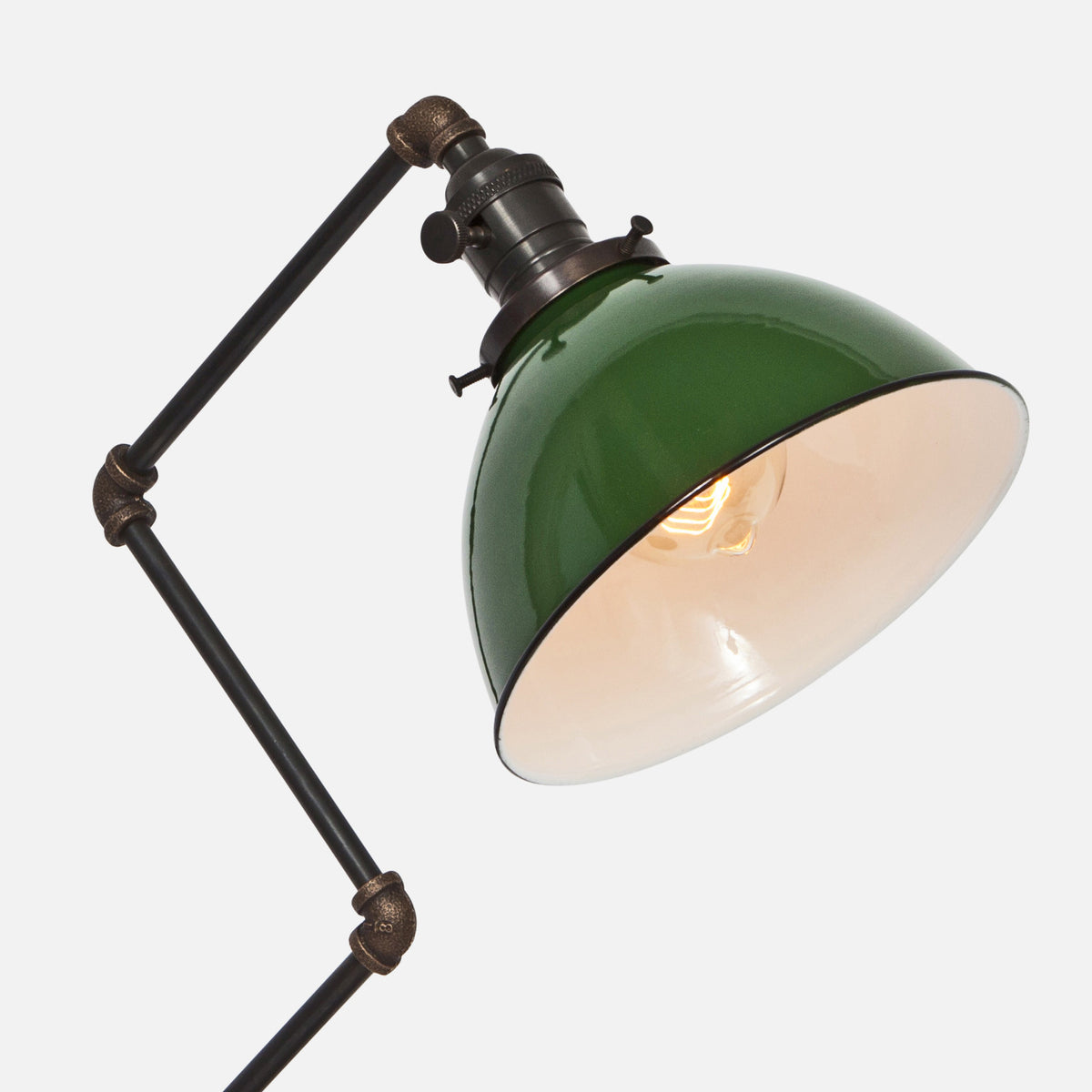 Green Porcelain Enamel Dome Shade Detail - Zig Brass Pipe Table Lamp