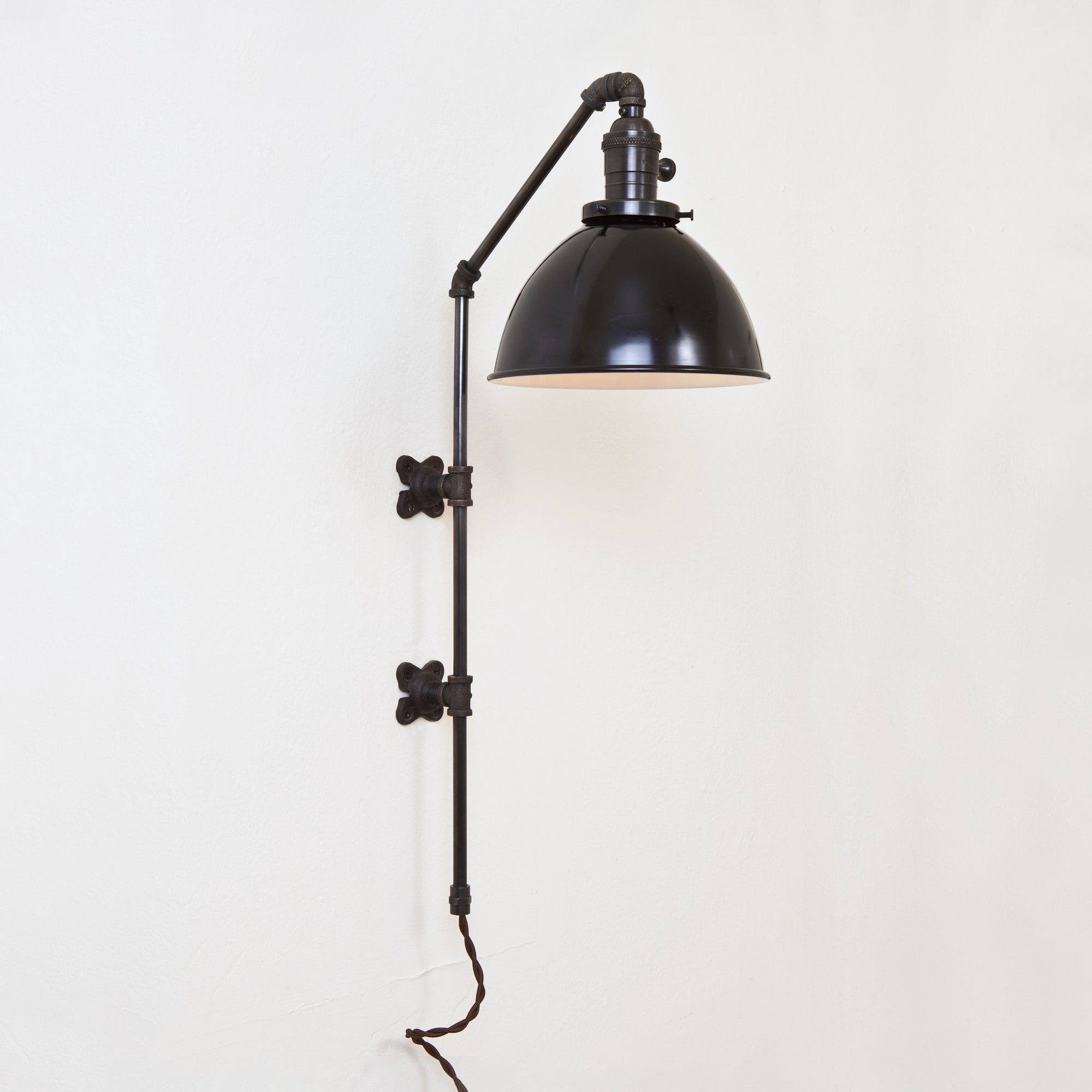 Brass Pipe Wall Sconce - Black Dome Shade