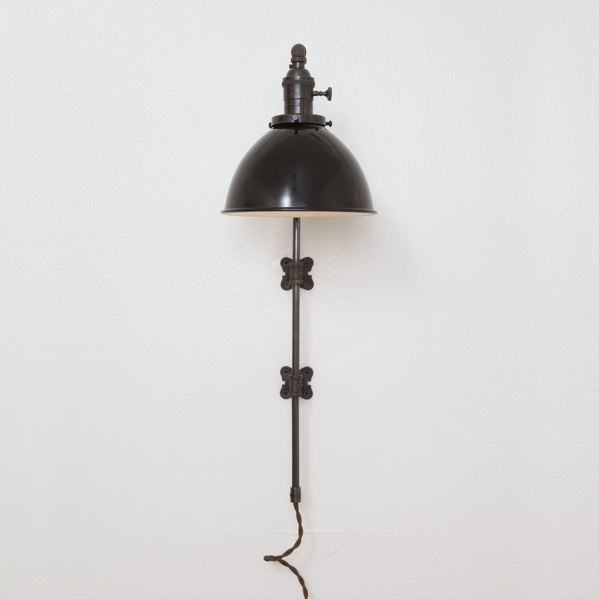 Brass Pipe Wall Sconce - Black Dome Shade