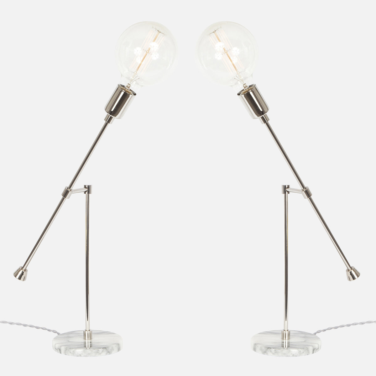 Counterbalance Bare Bulb Table Lamp - Polished Nickel - Mirrored Pair