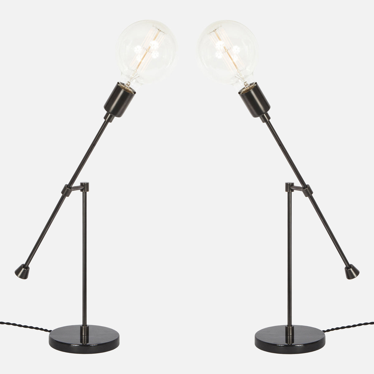 Counterbalance Bare Bulb Table Lamp - Ebonized Brass - Mirrored Pair