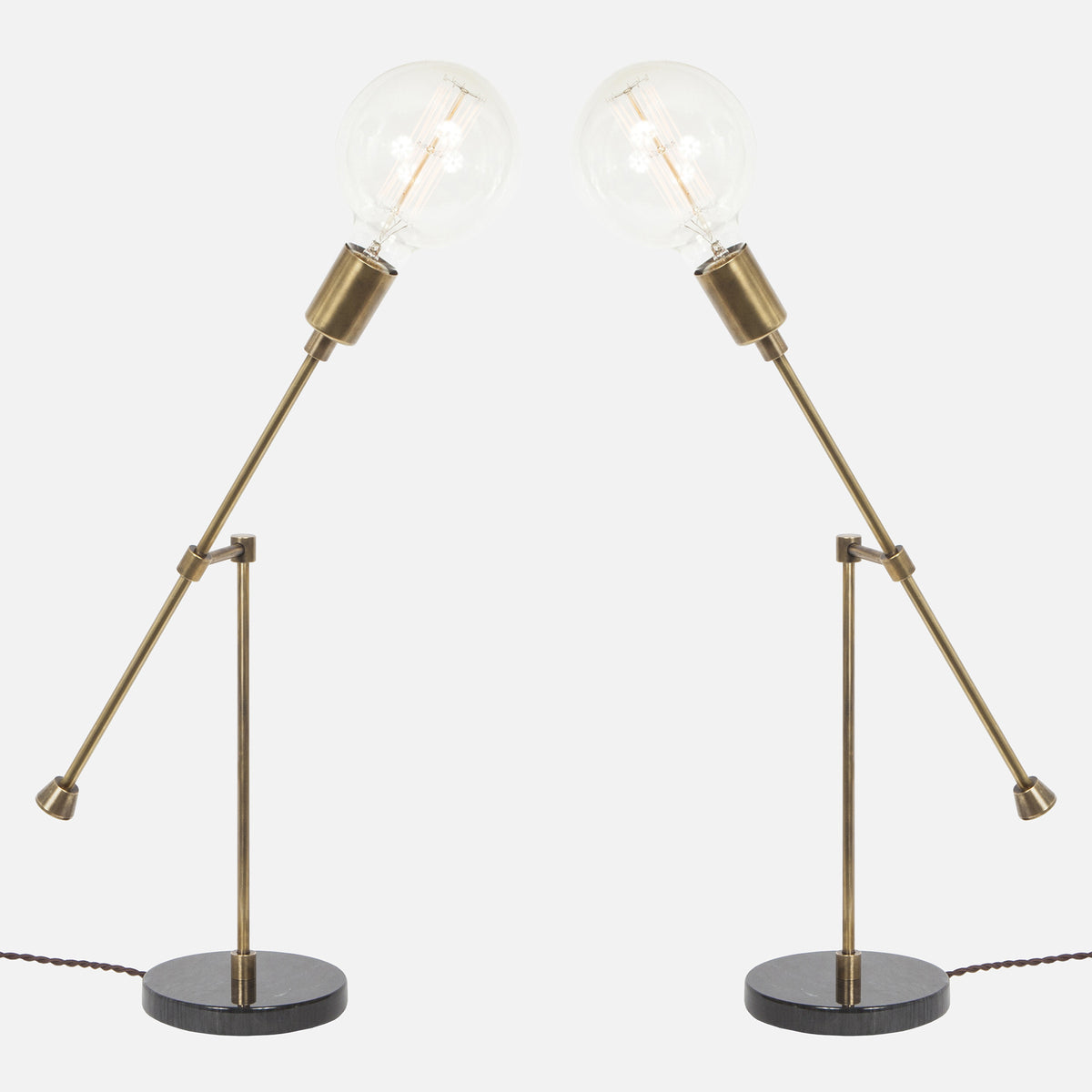Counterbalance Bare Bulb Table Lamp - Vintage Brass - Mirrored Pair