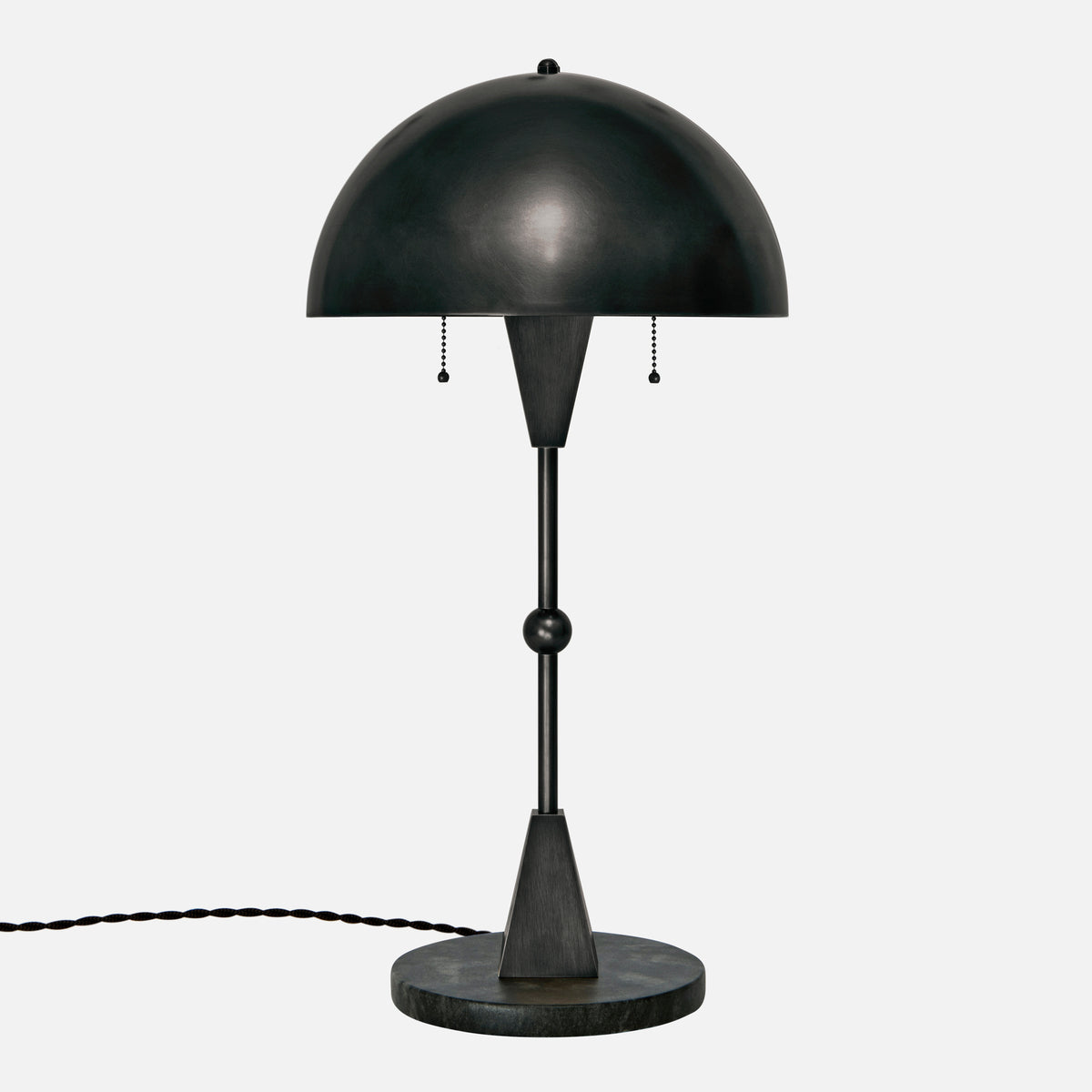 Dome Table Lamp - Ebonized Brass - Black Marble Base - Front View