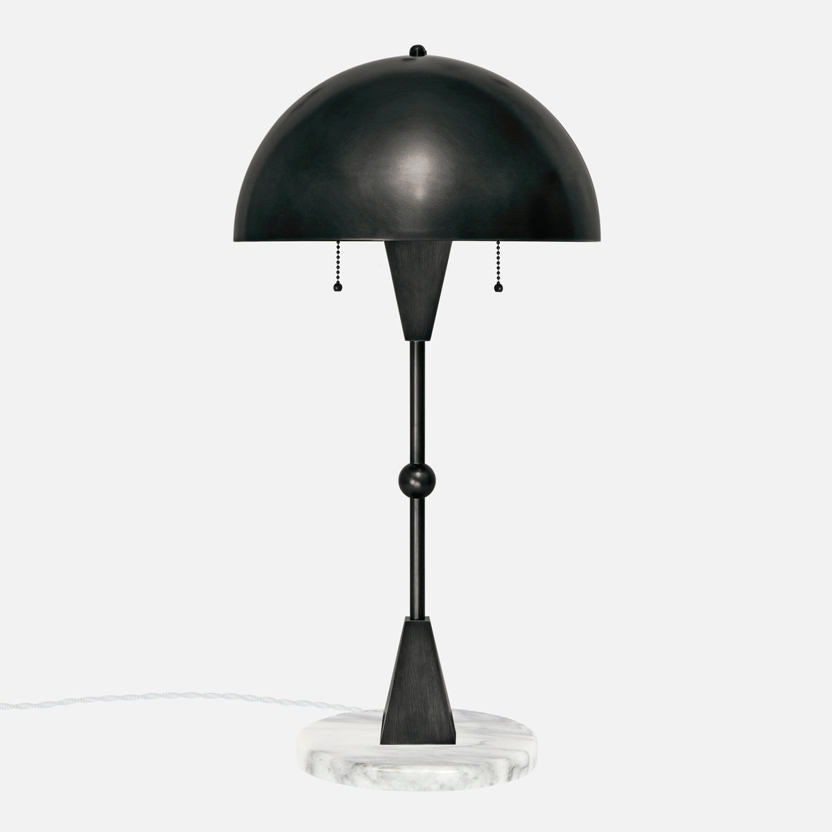 Dome Table Lamp - Ebonized Brass - White Marble Base - Front View