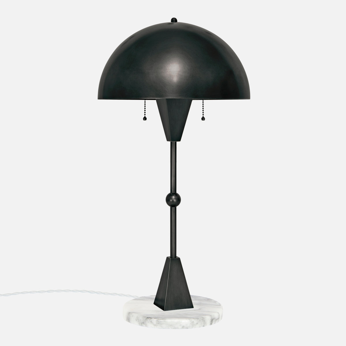 Dome Table Lamp in Blackened Brass with White Marble Base