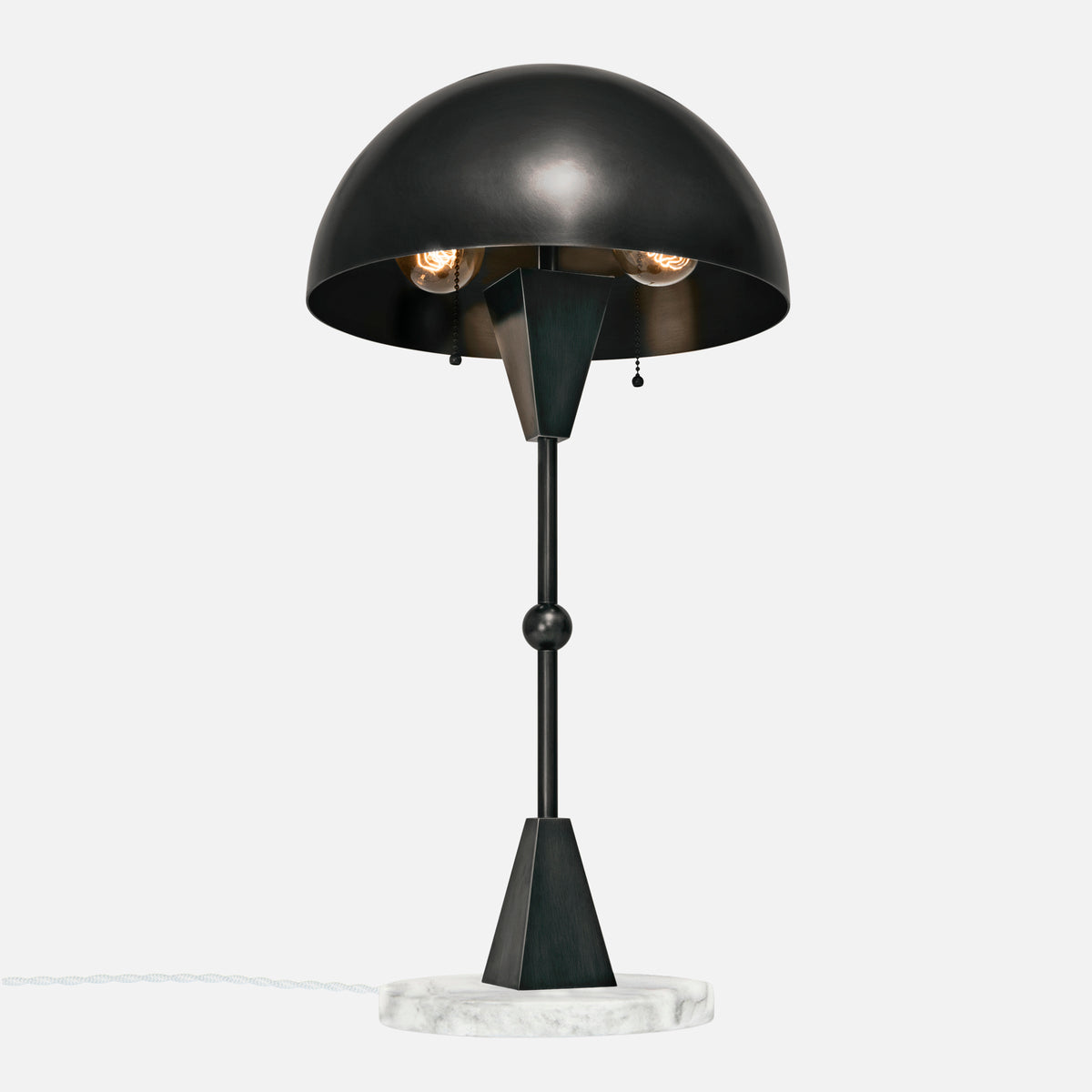 Dome Table Lamp - Ebonized Brass - White Marble Base - Upview