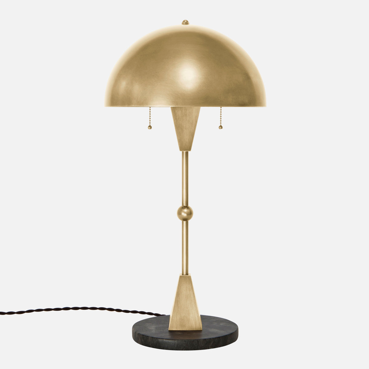 Dome Table Lamp - Burnished Brass - Black Marble Base - Front View