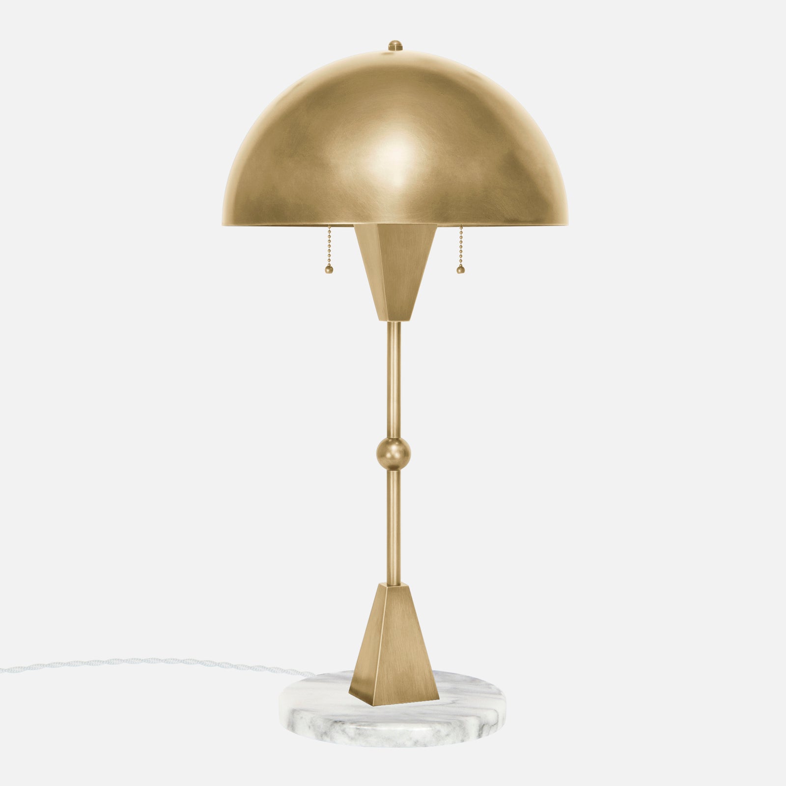 Dome Table Lamp in Satin Brass with White Marble Base - Side View