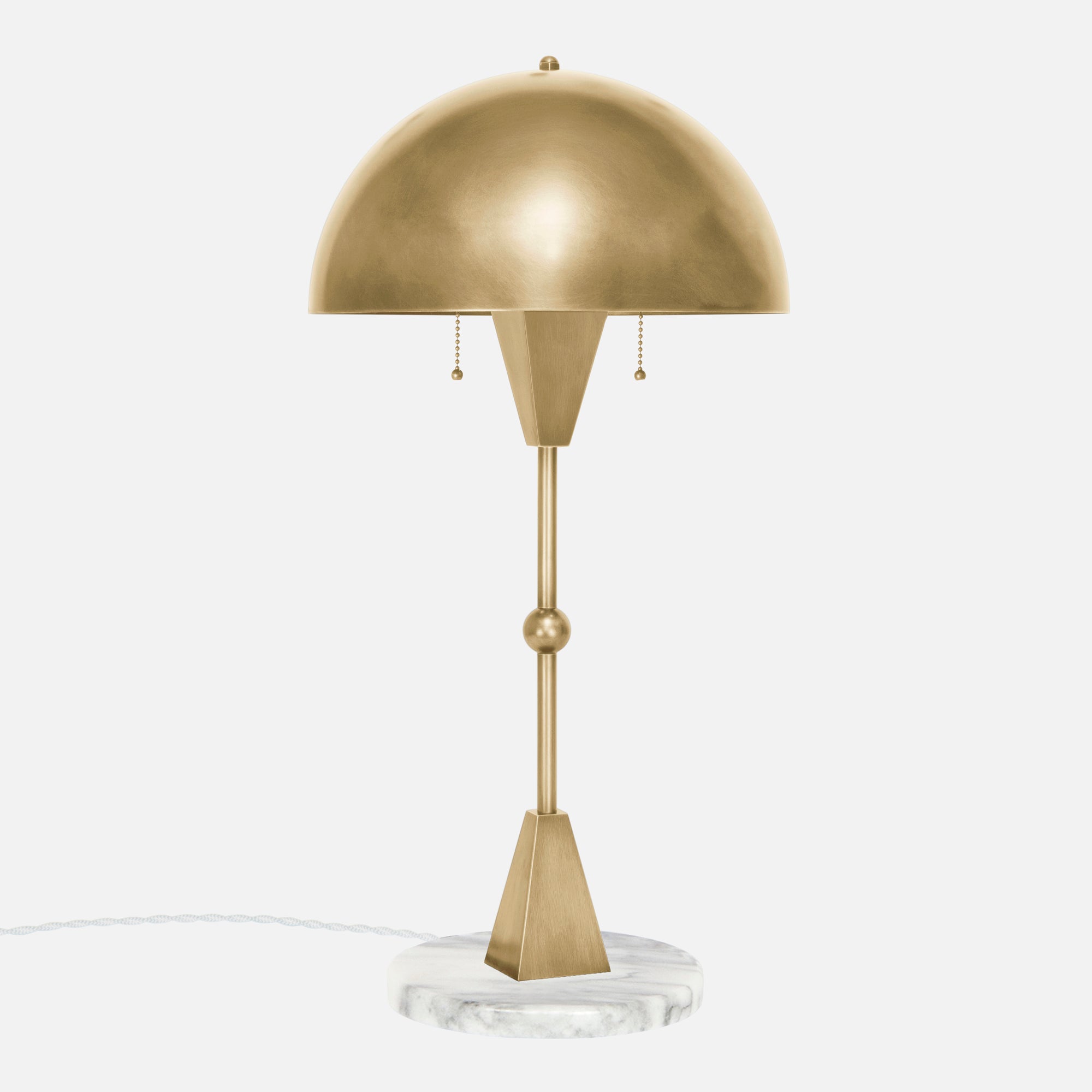 Dome Table Lamp in Satin Brass with White Marble Base - Side View