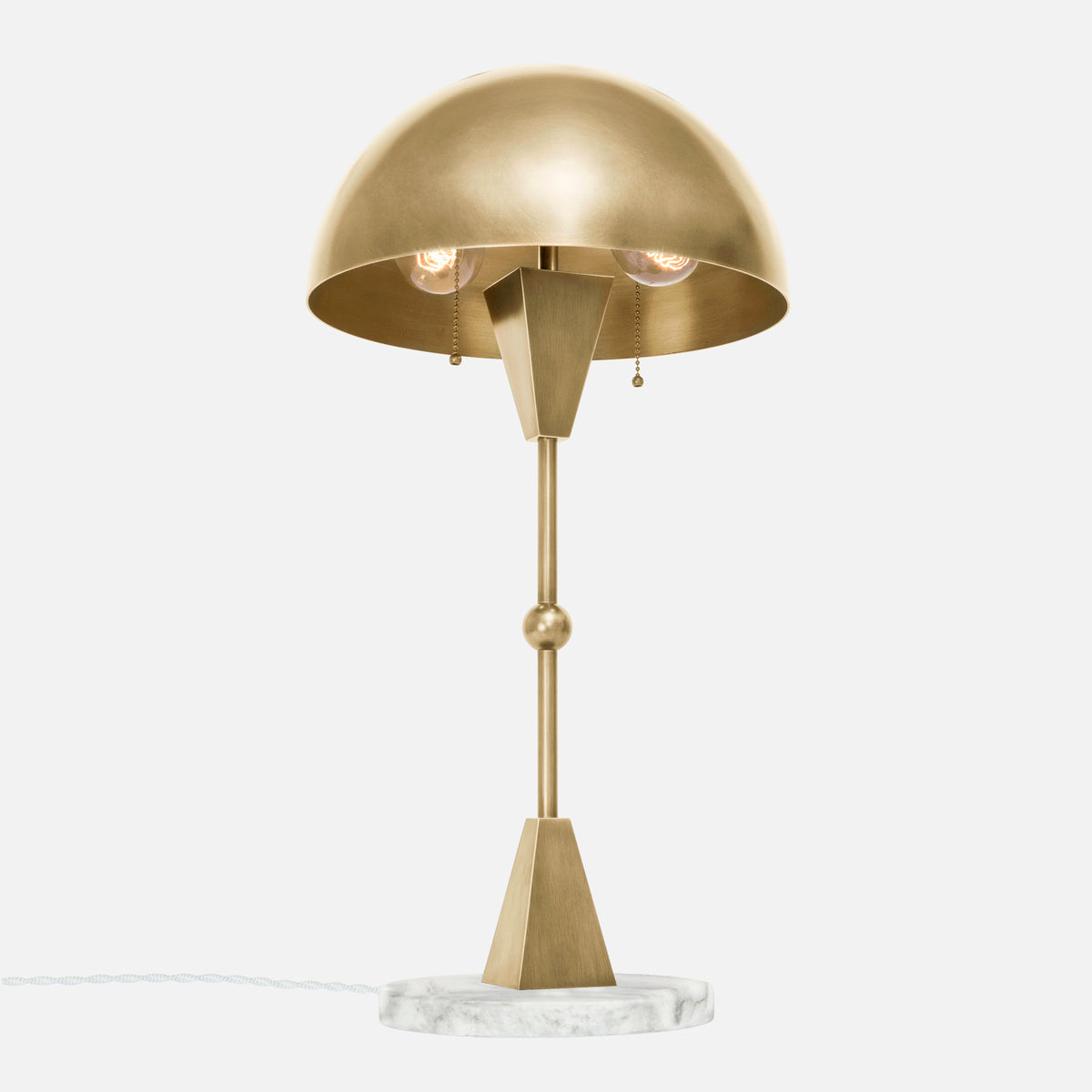 Dome Table Lamp - Burnished Brass - White Marble Base - Upview