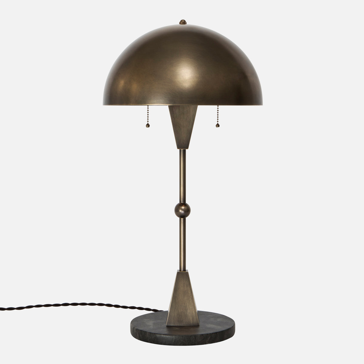 Dome Table Lamp - Vintage Brass - Black Marble Base - Front View
