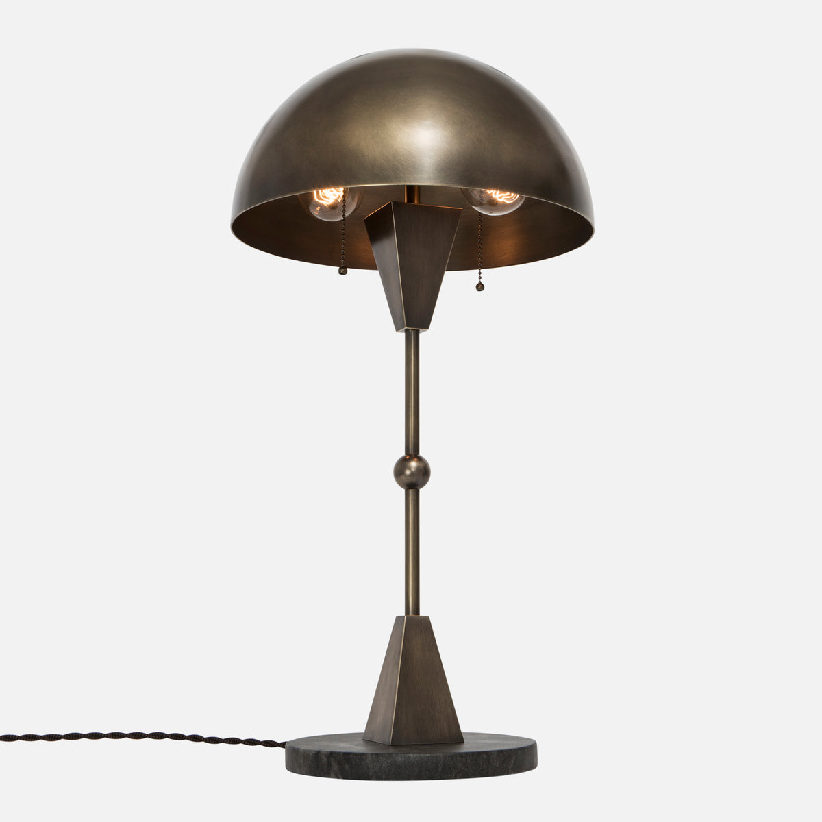Dome Table Lamp - Upview - Vintage Brass - Black Marble Base