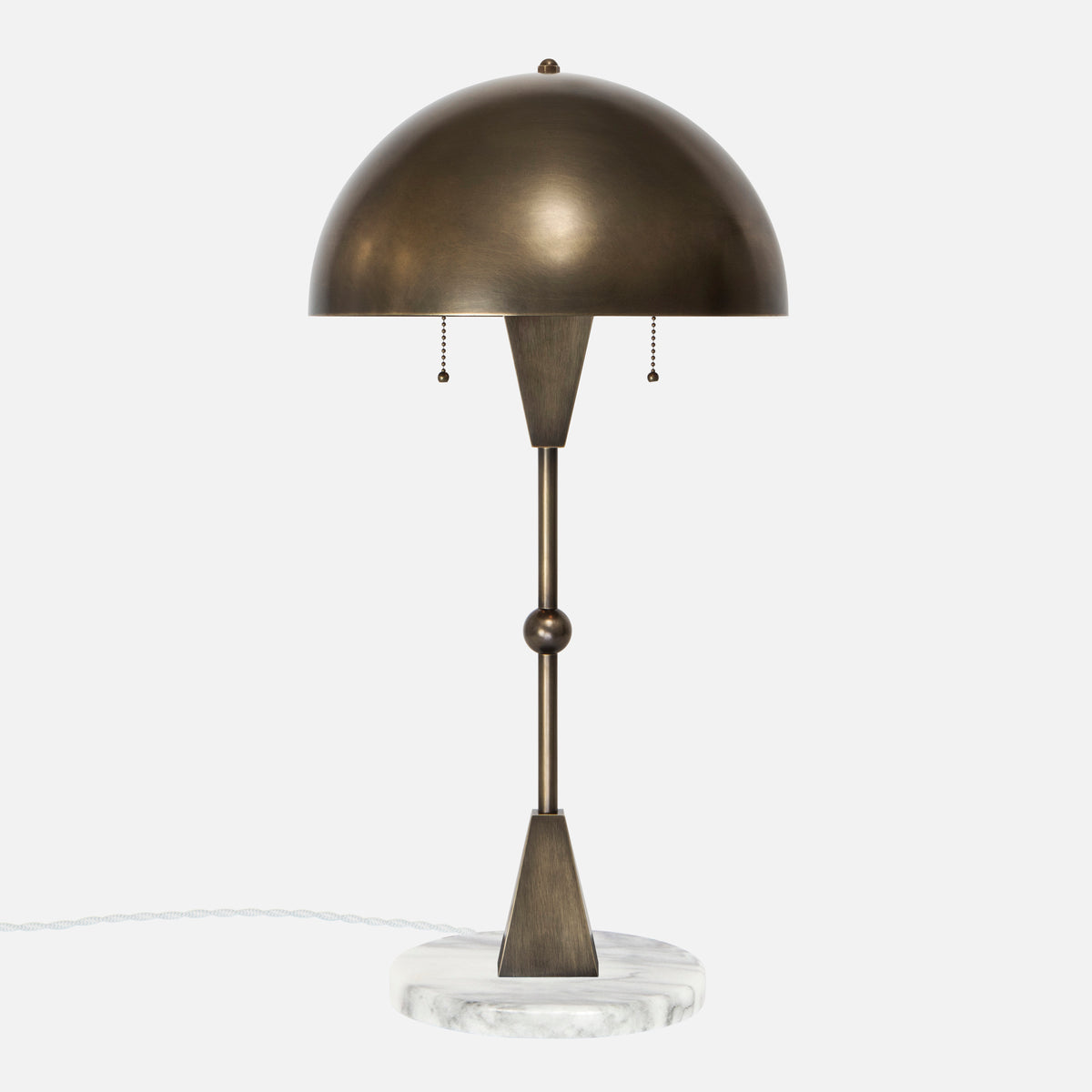 Dome Table Lamp - Vintage Brass - White Marble Base - Front