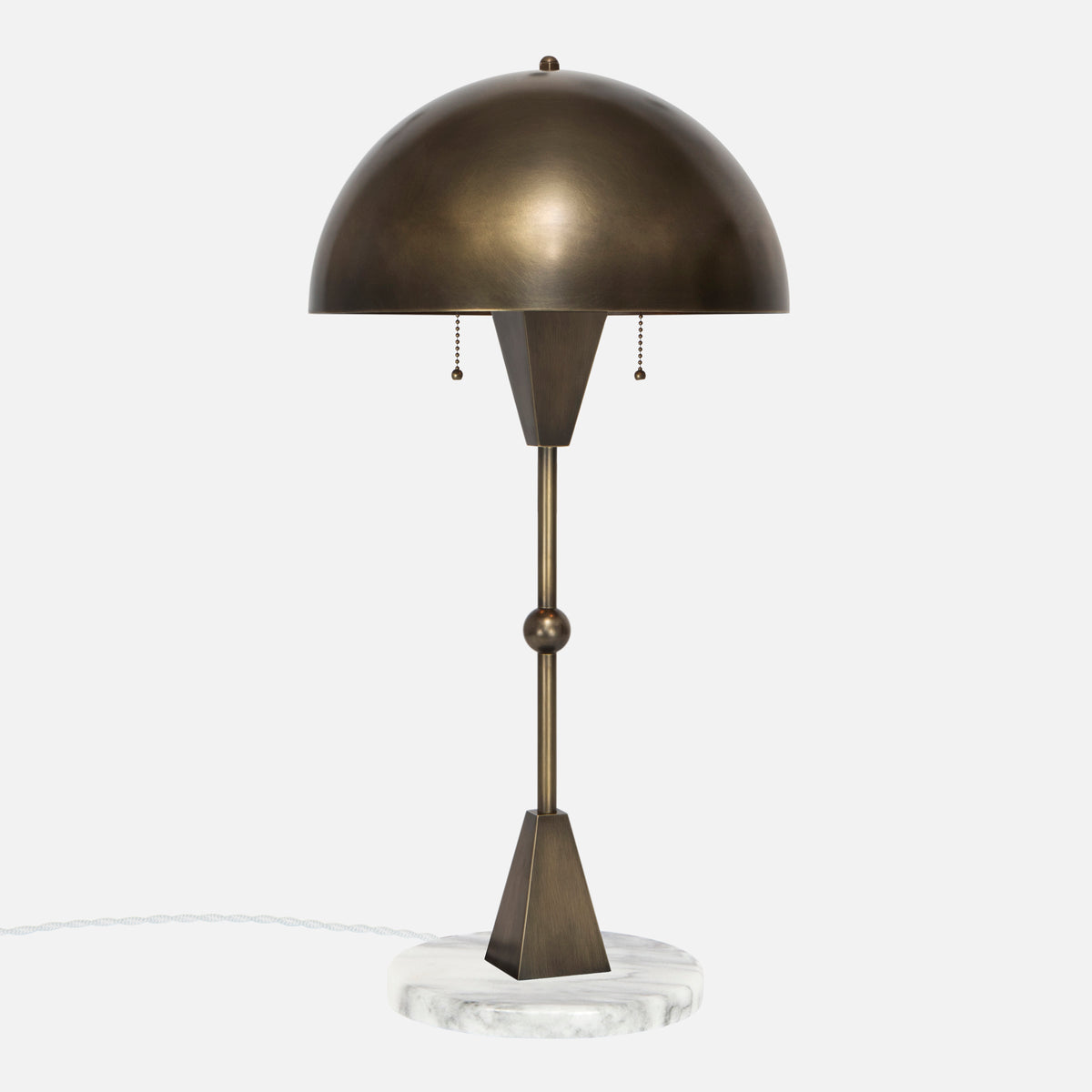 Dome Table Lamp in Vintage Brass with White Marble Base - Side