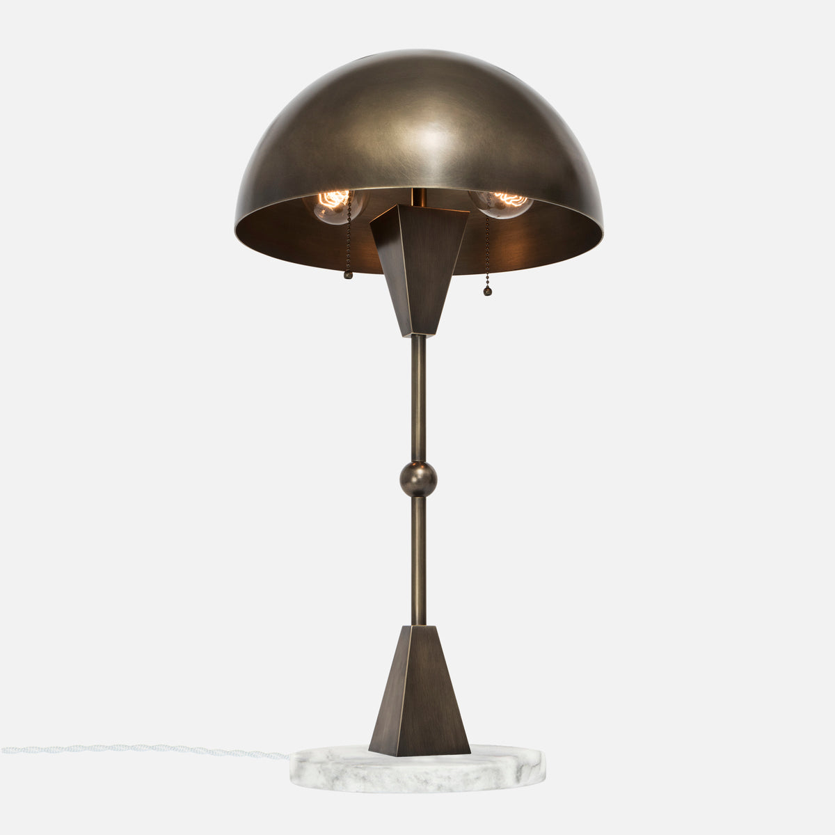Dome Table Lamp - Vintage Brass - White Marble Base - Upview