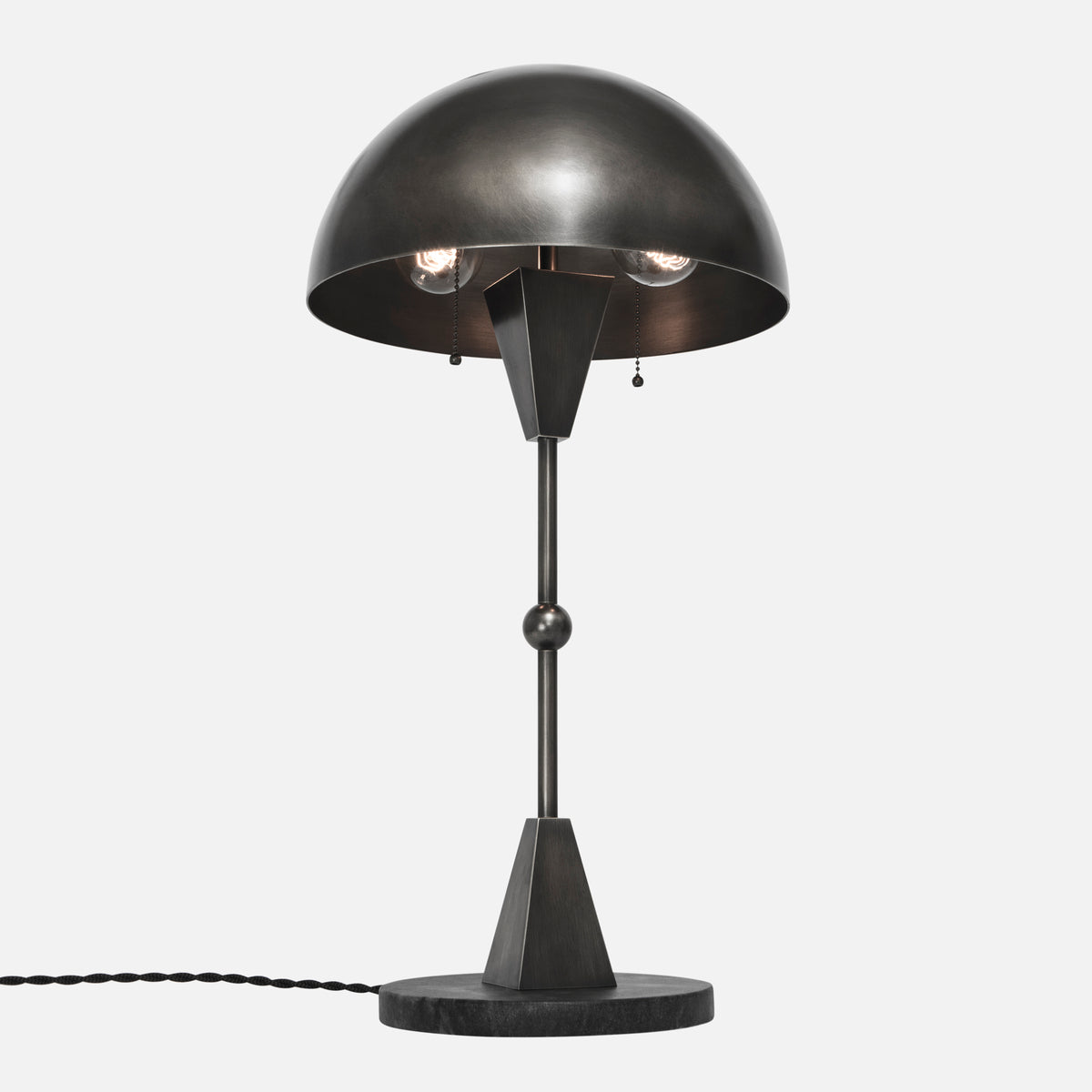Dome Table Lamp - Vintage Nickel - Black Marble Base - Upview