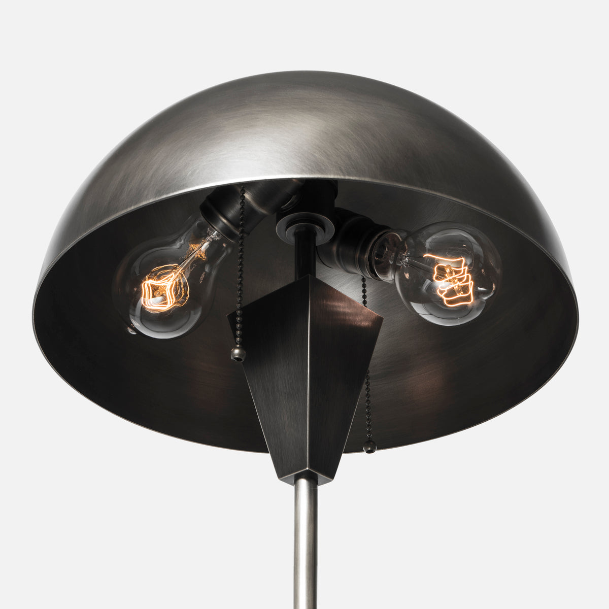 Vintage Nickel Brass Dome Shade Table Lamp - Bulb View 2