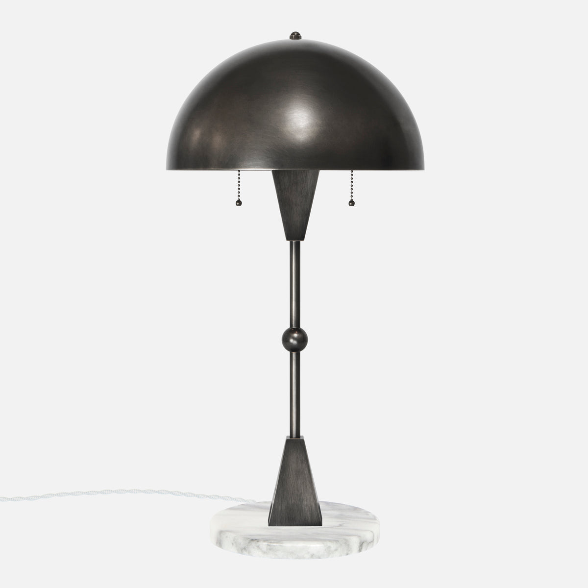 Dome Table Lamp - Vintage Nickel - White Marble Base - Front View