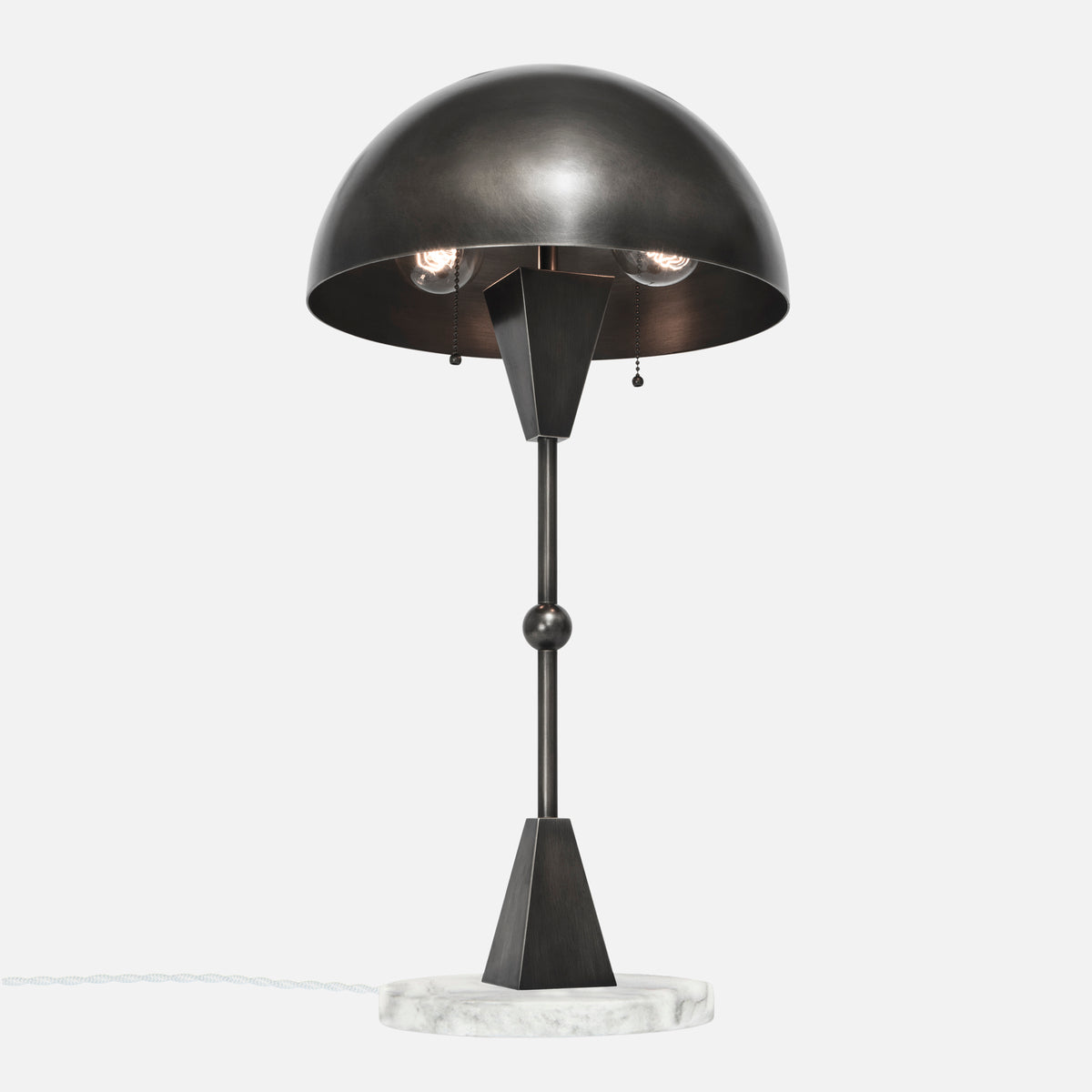 Dome Table Lamp - Vintage Nickel - White Marble Base - Upview