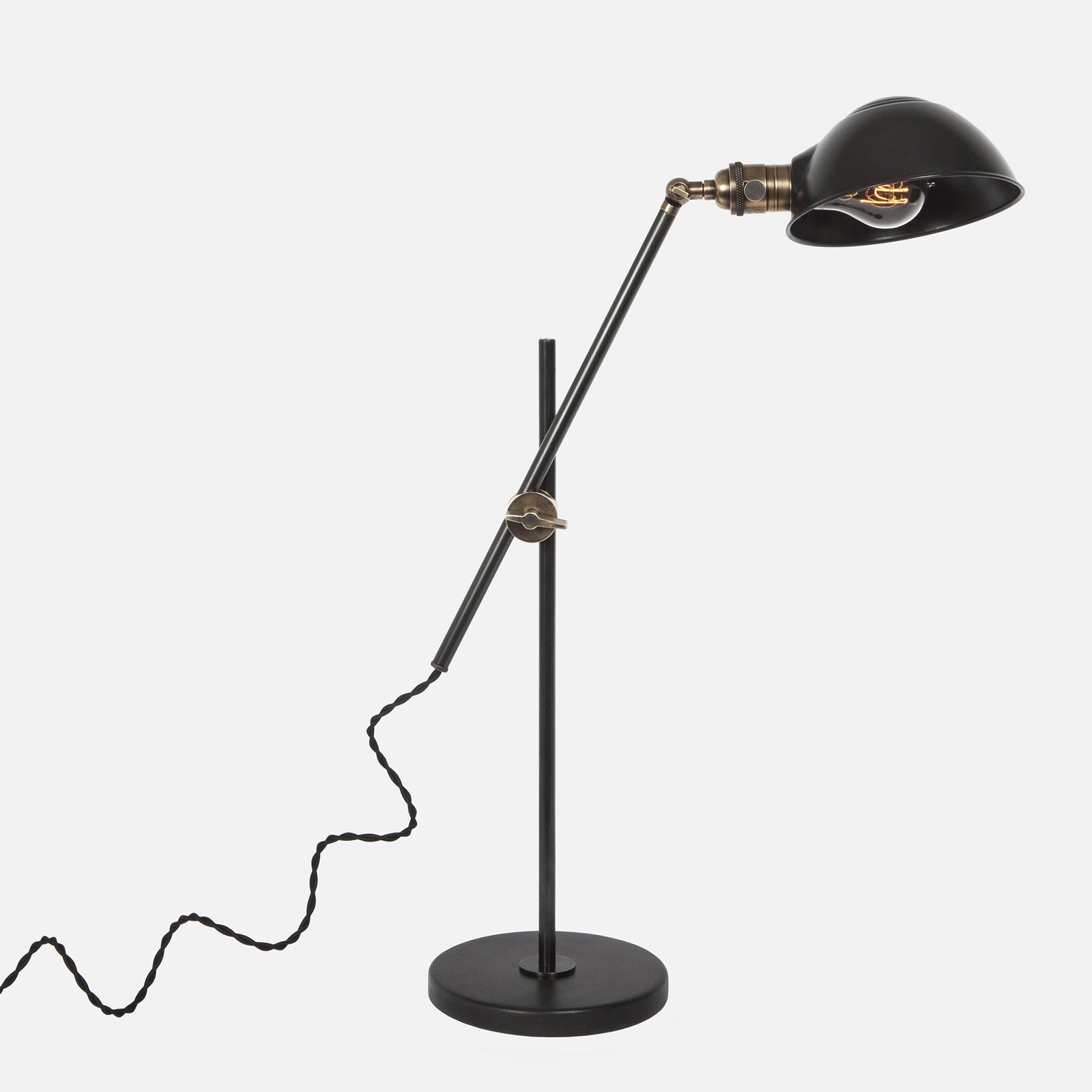 Otis Desk Lamp in Blackened Steel with Vintage Brass Accents