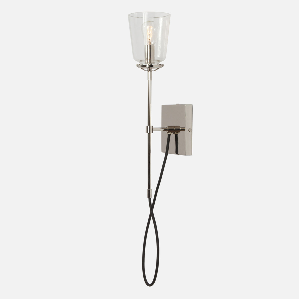 Modern Stemmed Wall Sconce - Bell Shade - Polished Nickel