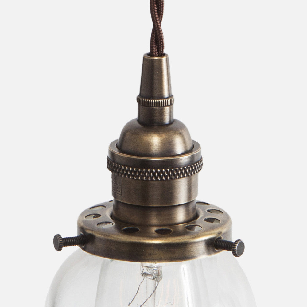 Vintage Socket Pendant Light - Clear Glass Straight Bell Shade - Detail - Vintage Brass Patina