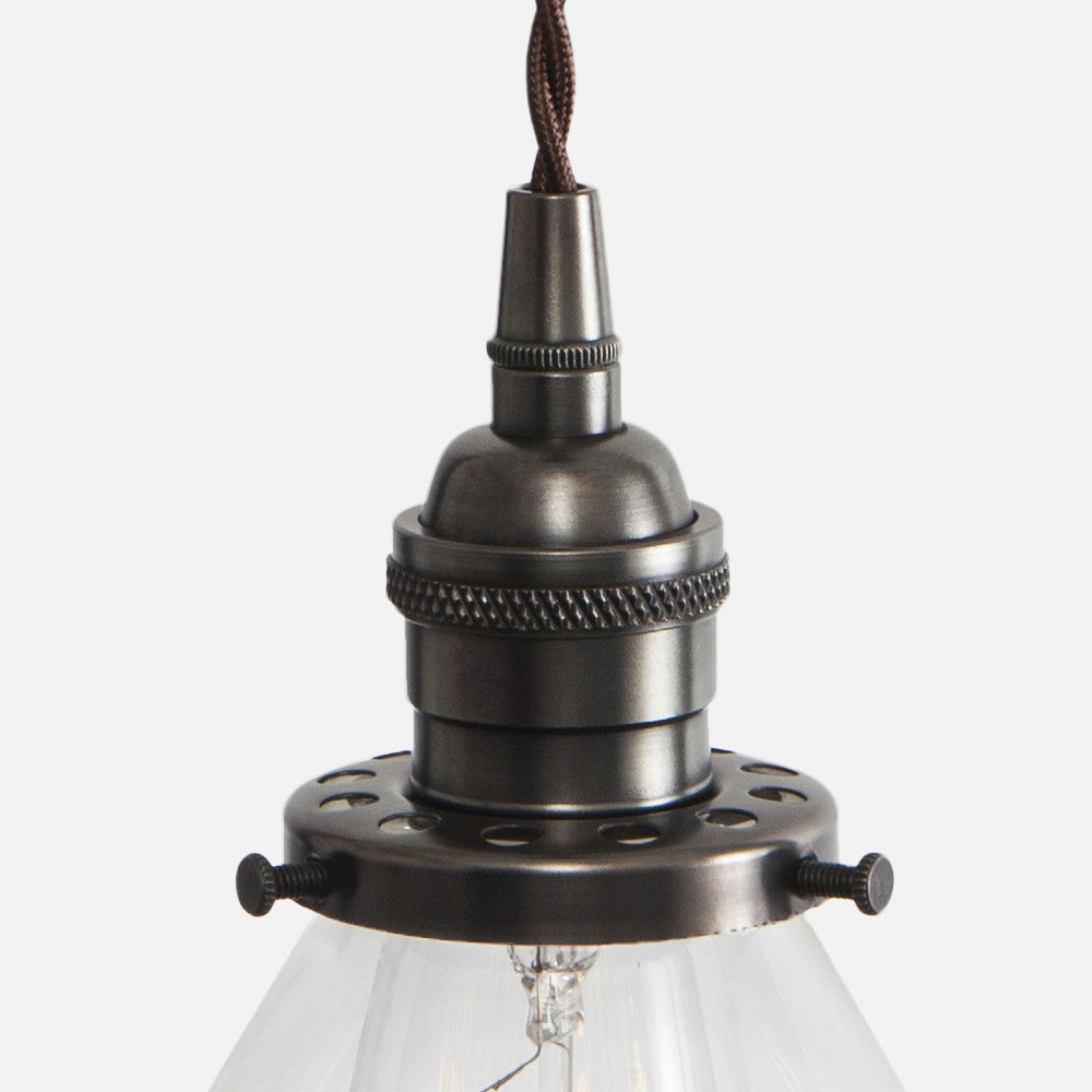 Vintage Socket Pendant Light - Clear Glass Cone Shade - Detail - Ebonized Brass Patina