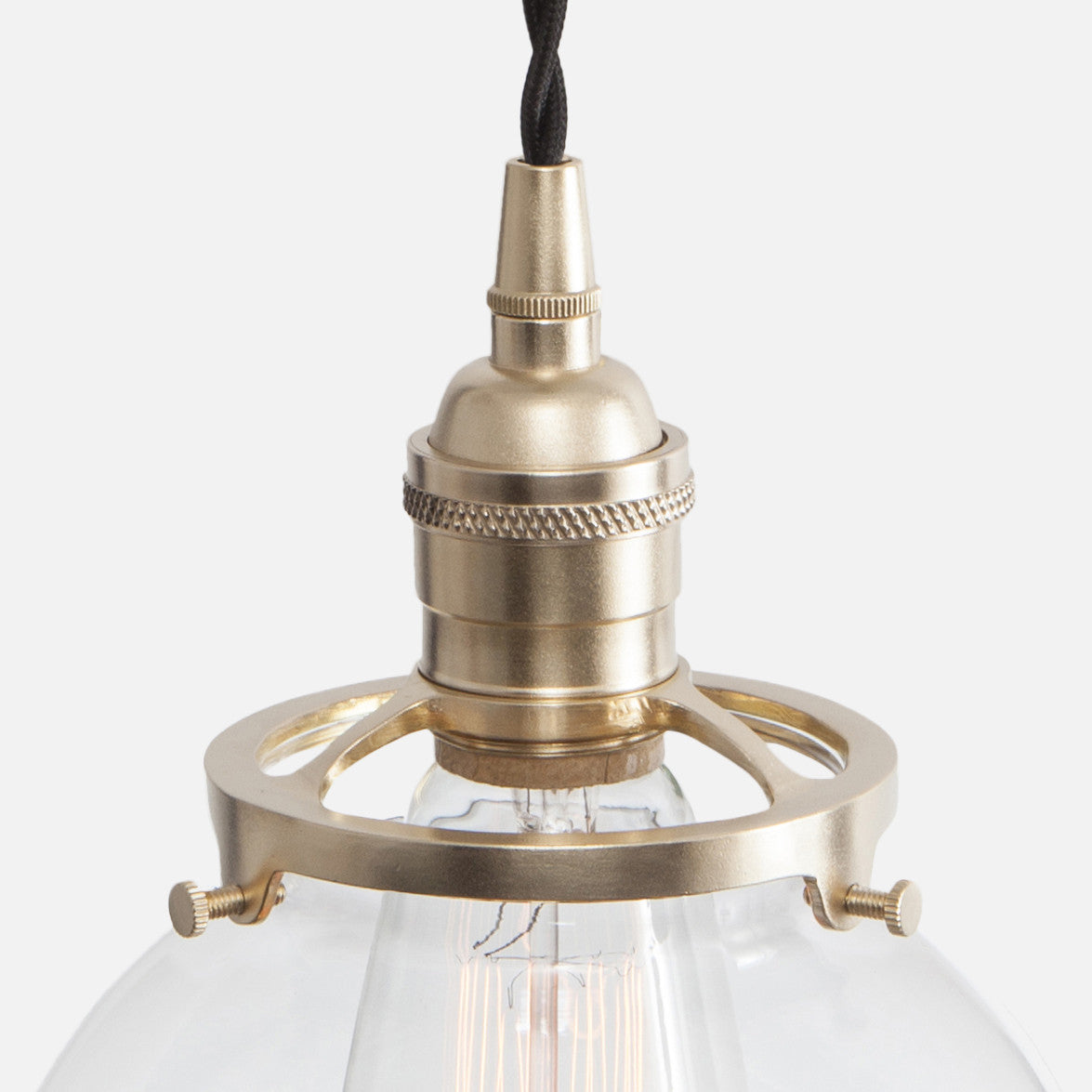 Vintage Brass Socket Detail - Glass Globe Pendant Light - Raw Brass Brass