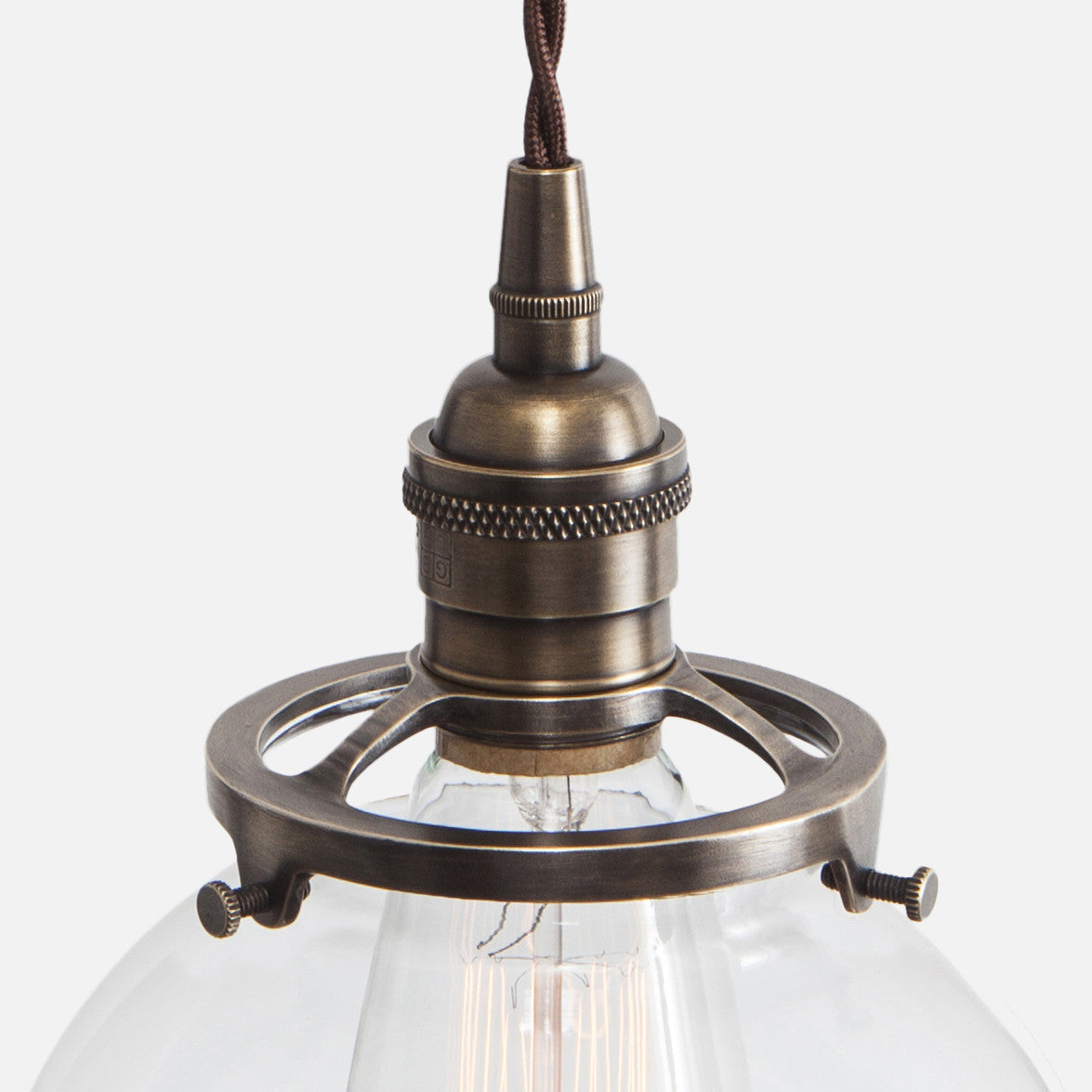 Vintage Brass Socket Detail - Glass Globe Pendant Light - Vintage Brass